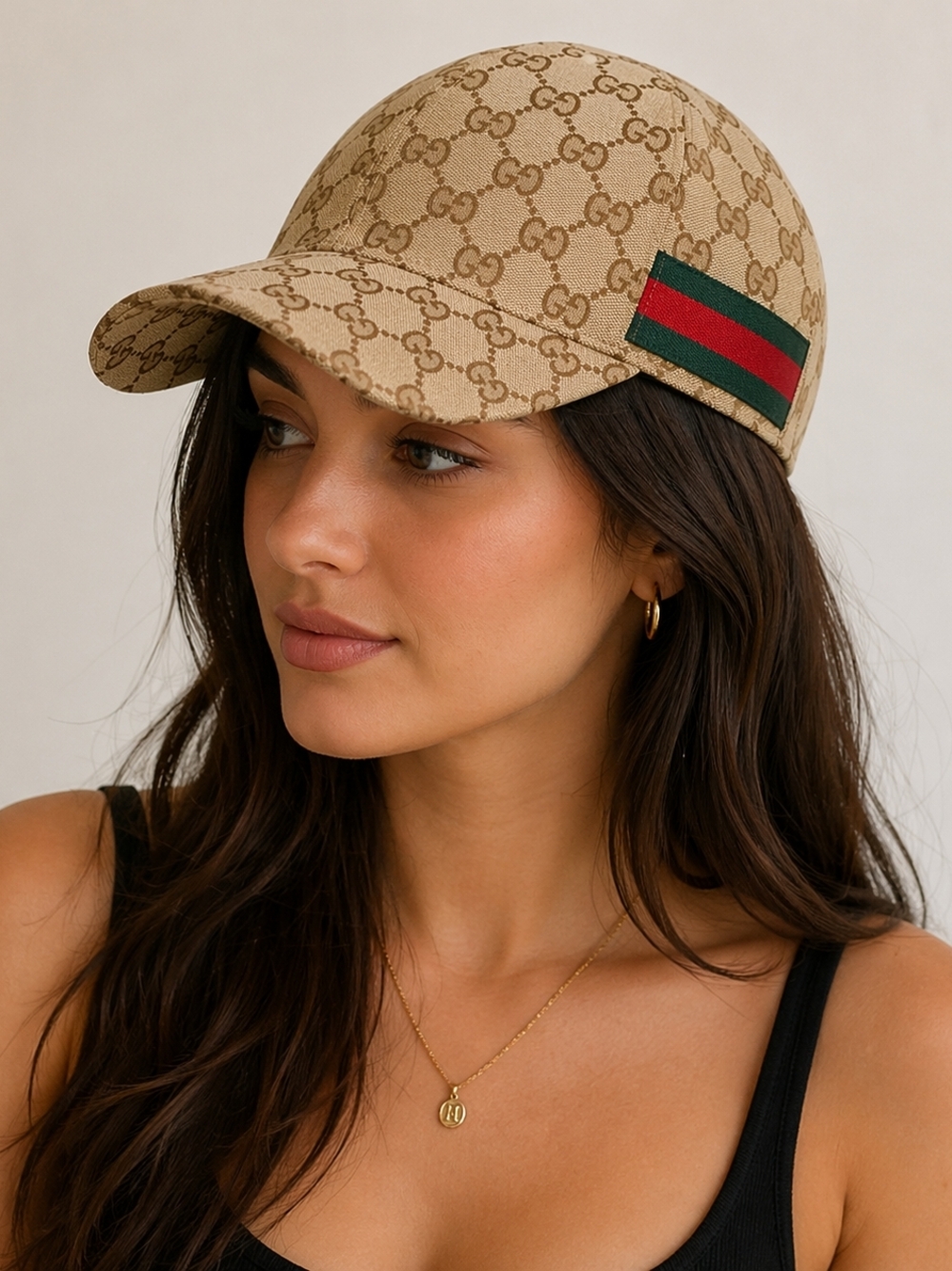 Gucci Beige GG Canvas Baseball Cap with Green-Red Web Accent
